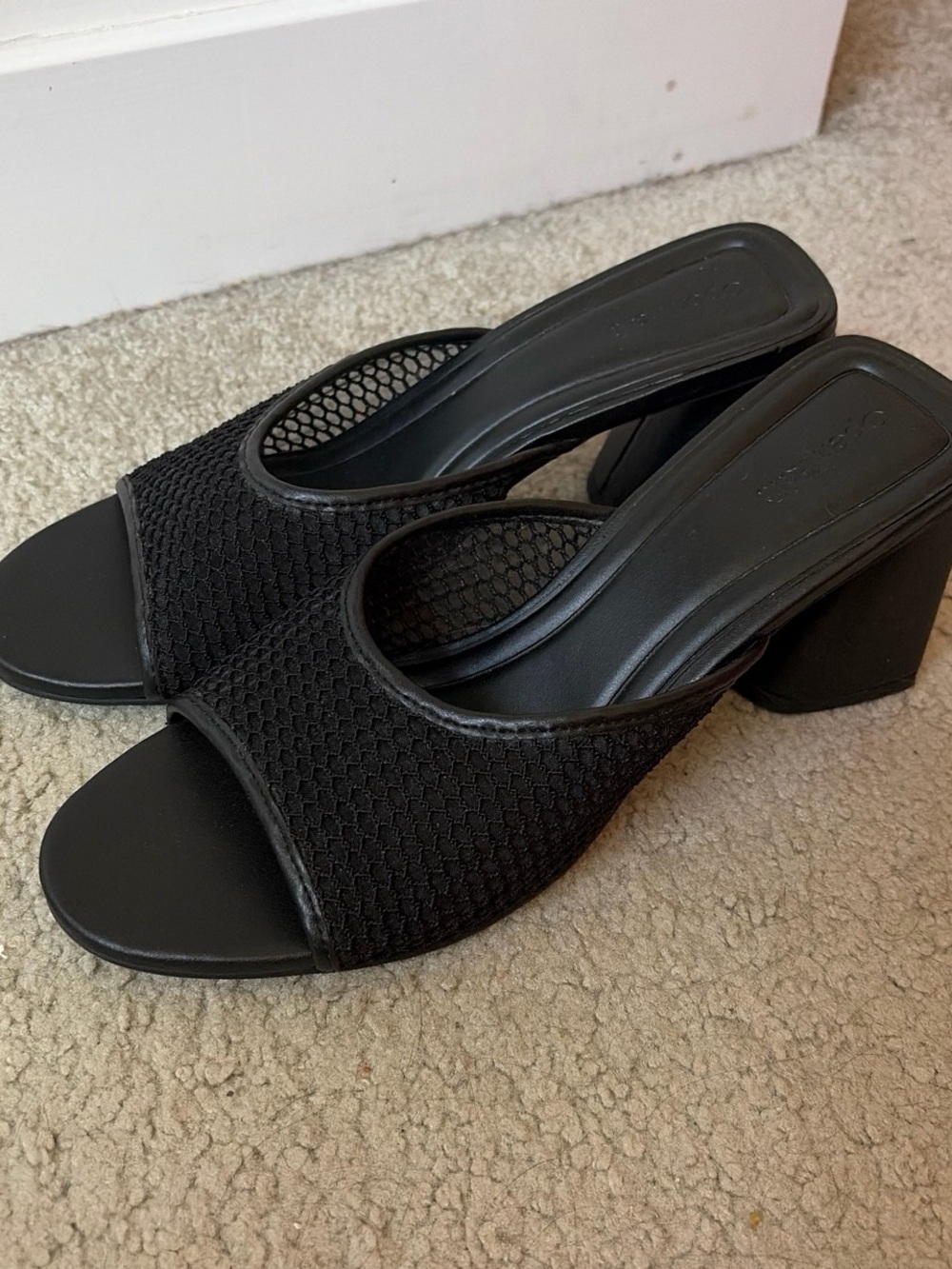 Black Mesh Slide Block Heel Sandals for Women